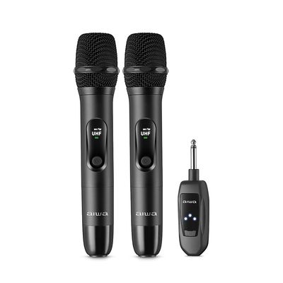 Microfone Sem Fio Aiwa AWS-MIC-01 Duplo - Dinâmico para Karaokê com 10h de Bateria Bivolt