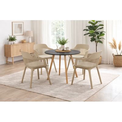 Mesa de Jantar Leda Preto 90cm + 4 Cadeiras Marcela Nude