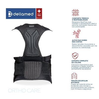 Corretor Postural Ergonômico Largo Ortho Care Dellamed unico / Preto