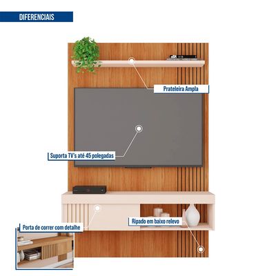 Conjunto Sala de Estar Painel Moon 1.2 Mesa Book Caemmun Freijo/off white