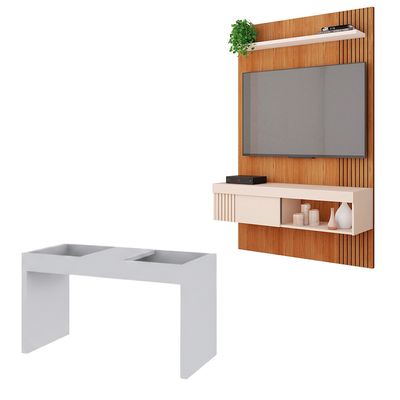 Conjunto Sala de Estar Painel Moon 1.2 Mesa Book Caemmun Freijo/off white