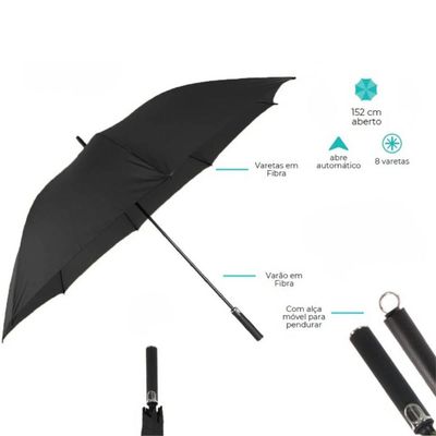 Guarda Chuva Grande Preto Automático Portaria Hótel Recepção Reforçado Resistente Maxi Fazzoletti