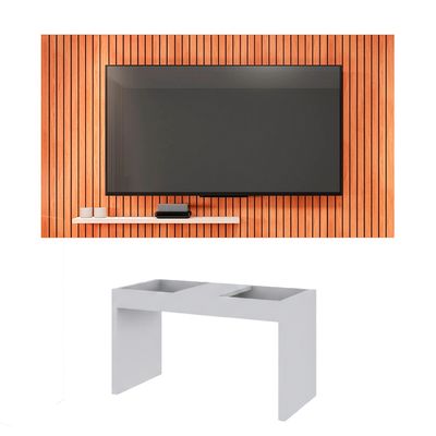 Conjunto Sala de Estar Painel Sun Mesa Book Caemmun Freijo/off white