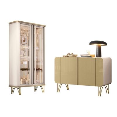 Kit Aparador Buffet Benvenuto E Cristaleira Evora Pés De Aço Off White-champanhe Off White-champanhe