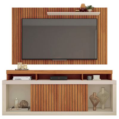 Conjunto Sala de Estar Painel Rack Life Mesa Book Caemmun Freijo/off white