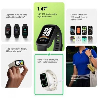 Smartband Xiaomi Mi Band 9 Active 1,47" Monitoramento Saúde 18 Dias Preto