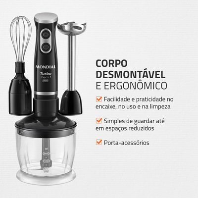 Mixer Turbo 3 em 1 Mondial Preto/Inox 500W - M-18-BI 127V