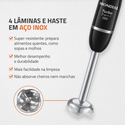 Mixer Turbo 3 em 1 Mondial Preto/Inox 500W - M-18-BI 127V