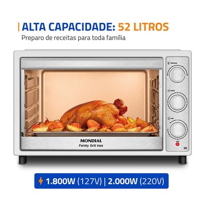 Forno Elétrico 52L Family Grill Inox Mondial Branco/Inox 1800W - FRN-52-WI 220V