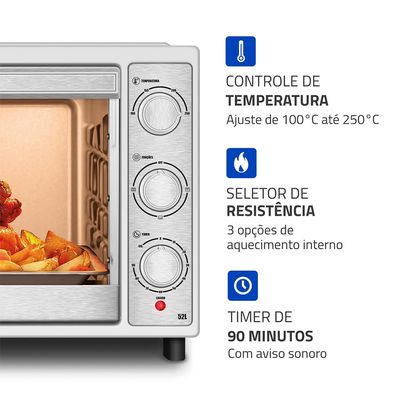 Forno Elétrico 52L Family Grill Inox Mondial Branco/Inox 1800W - FRN-52-WI 220V