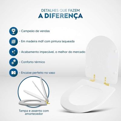 Assento Sanitário Smart Alongado Plástico Parafusado Fechamento Suave Branco Pontto Lavabo 40CM