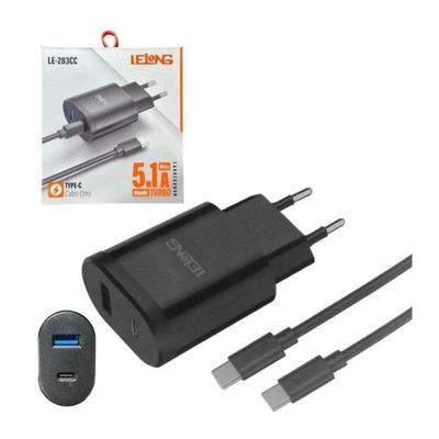 Carregador com Cabos MDM Type-C e Lightning para Smartphones Rápido 20W Preto