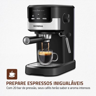 Cafeteira Espresso Dolce Crema 20 Bar Mondial Preto/Inox 1200W - C-21-E-CNP 127V