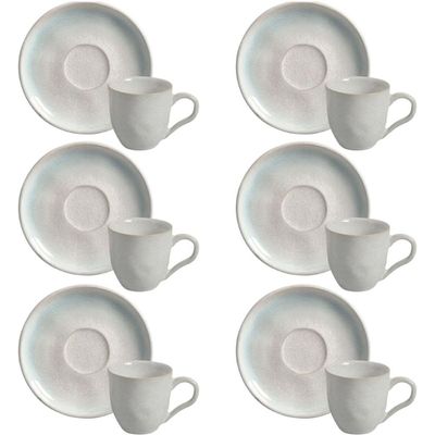 Jogo 6 Xícaras de Chá 170ml Com Pires Cerâmica Bio Mar Porto Brasil Mesa Posta Café da Manhã Cinza