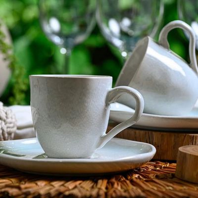 Jogo 6 Xícaras de Chá 170ml Com Pires Cerâmica Bio Mar Porto Brasil Mesa Posta Café da Manhã Cinza