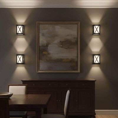 Kit 8 Arandelas Luminária Preto Grade X Lente Leitosa Termoplástico Área Externa Interna E27 Onix Di