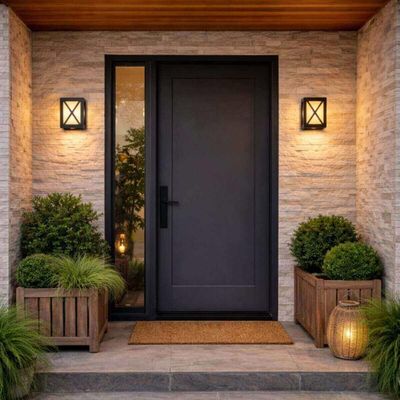 Kit 8 Arandelas Luminária Preto Grade X Lente Leitosa Termoplástico Área Externa Interna E27 Onix Di