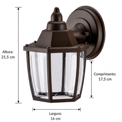 Kit 4 Luminárias Arandela Marrom Parede 21,5cm Dital Bivolt Heritage Lustre Interno Externo Jardim
