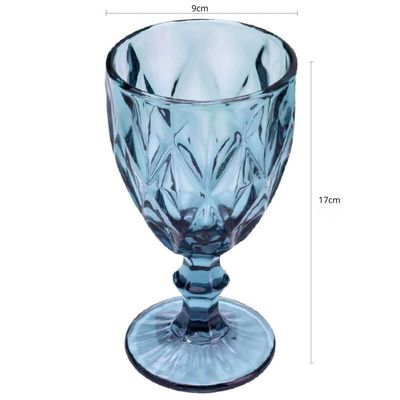 Conjunto 12 Taças De Vidro Azul Diamond 350ml Drinks Sucos Refrigerantes Águas Copo Cálice
