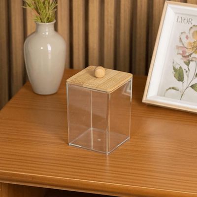Porta Objetos Plástico com Tampa de Bambu Lyor 7x11,5cm My Box Organizador Casa Escritório
