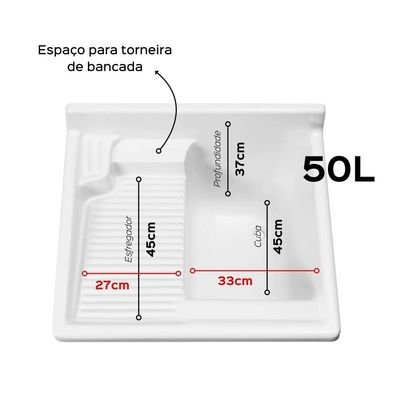 Gabinete Tanque Lavanderia Lavar Roupas Calçados 50L Branco Área de Serviço