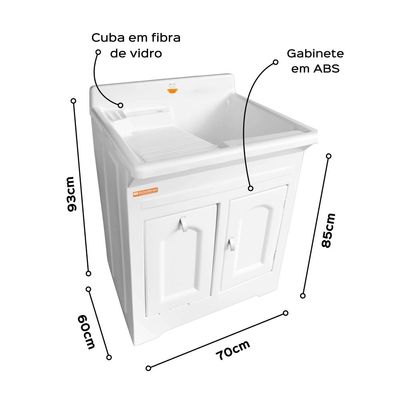 Gabinete Tanque Lavanderia Lavar Roupas Calçados 50L Branco Área de Serviço