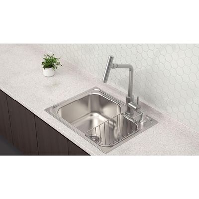 Cuba de Sobrepor Tramontina Morgana Compact 48 FX em Aço Inox Acetinado 55 x 42 cm com válvula, Dosador de Sabão e Cesto aramado