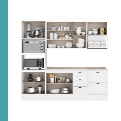 Cozinha Completa Milla Smart 10 Portas 5 Gavetas MDF 250CM Branco