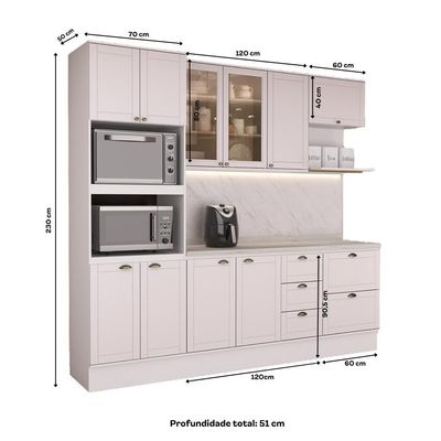 Cozinha Completa Milla Smart 10 Portas 5 Gavetas MDF 250CM Branco