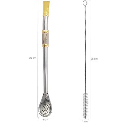 Bomba Para Mate Chimarrão ou Terere 24cm Inox Ouro 18k Pera Violão Inox