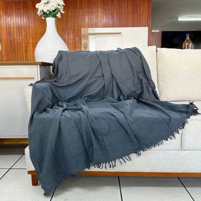 02 Manta Para Sofá 2,20x1,70 Capa Protetora De Sofa Cama De Luxo 100% Algodão Tecido Grosso 02 Cinza Escuro