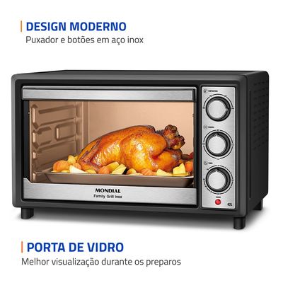 Forno Elétrico 42L Family Grill Inox Mondial Preto 1600W FRN-42-BI 220V