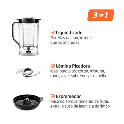 Multiprocessador Turbo Chef 3 em 1 Mondial Preto 1000W- MPN-02-BE 220V
