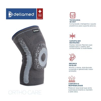 Par de Joelheira Knit Ortho Care Dellamed M / Cinza Chumbo