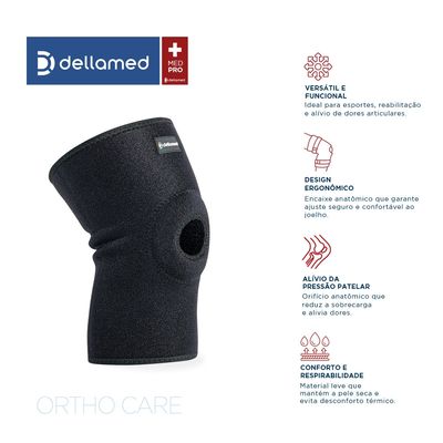 Par de Joelheiras com Orifício e Reforço Patelar Ortho Care Dellamed P / Preto
