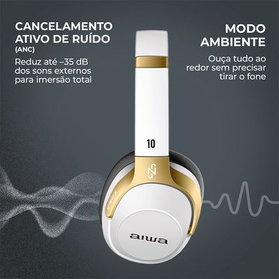 Headphone AIWA Neymar ANC Branco/Dourado AWS-HP-NJ-01-WG Bivolt