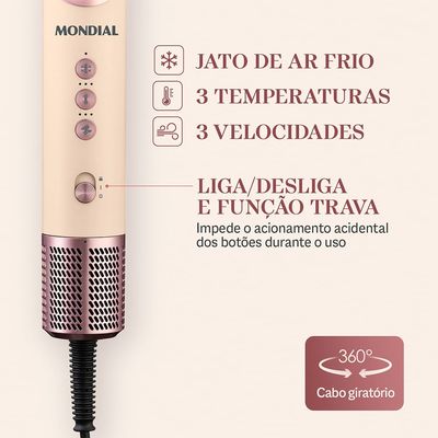 Secador Multifuncional 5 em 1 Mondial Rosa Claro 1500W - SM-01-BLDC-CP 220V