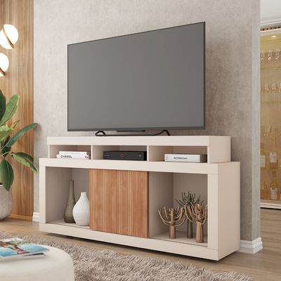 Rack Frost Conjunto Sala de Estar Mesa Book Caemmun Off White/Freijo