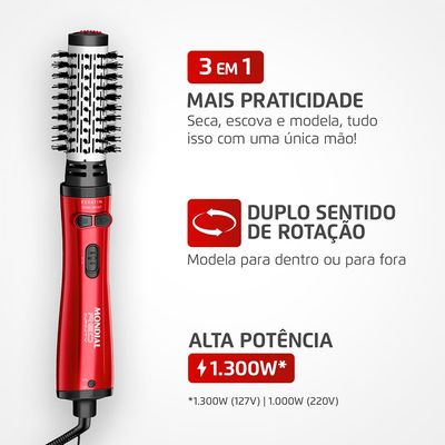 Escova Rotativa Bivolt Infinity Keratin Mondial Vermelho 1300W ERB-11-KR Bivolt