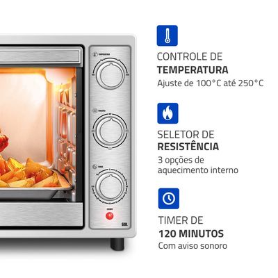 Forno Elétrico 60L Family Grill Inox Mondial Branco/Inox 1800W - FRN-60-WI 127V