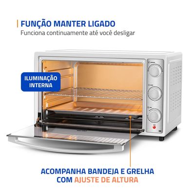 Forno Elétrico 60L Family Grill Inox Mondial Branco/Inox 1800W - FRN-60-WI 127V