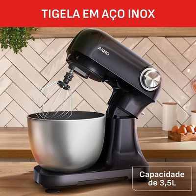 Batedeira KM10 Planetária Bake Easy 500W PR Arno Preto Inox / 220V