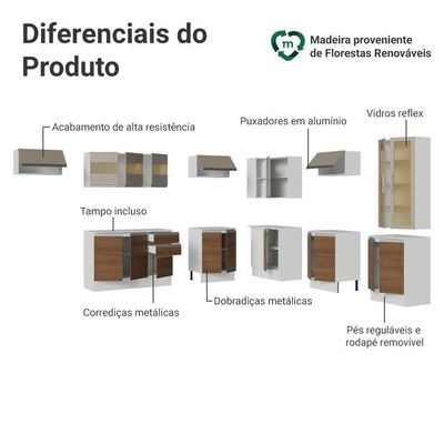 Cozinha Completa Smart 19 Portas 2 Gavetas MDF 507CM Branco Rustic Madesa