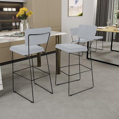 Banqueta Alta Para Cozinha Sala De Jantar Base Em Aço Fixa Allana L02 Suede Cinza - Lyam Decor