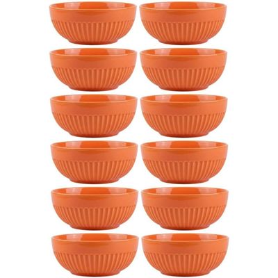 Conjunto 12 Bowls Tigela em Porcelana 630ml Canelado Laranja Germer Assar e Servir