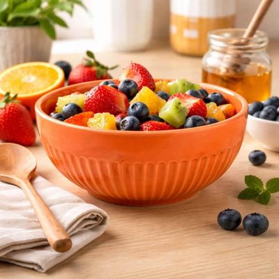 Conjunto 12 Bowls Tigela em Porcelana 630ml Canelado Laranja Germer Assar e Servir