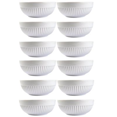Jogo 12 Bowls Tigelas 630ml Média Porcelana Branca Canelada Germer para Frutas Cereais Saladas