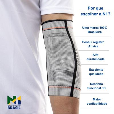 N1 Sport Cotoveleira Training Cinza P Knit 3D com Compressão Graduada Estabilização do Cotovelo e Alívio de Dor