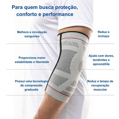 N1 Sport Cotoveleira Training Cinza P Knit 3D com Compressão Graduada Estabilização do Cotovelo e Alívio de Dor