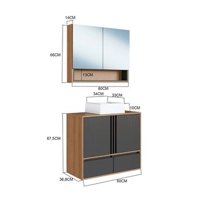 Gabinete de Banheiro Suspenso 80cm com Espelheira Lara com C
